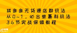 拼多多无货源店群玩法:从0~1,36节实战保姆教程,极速起店必出单-享创网