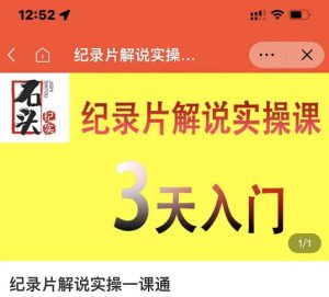 石头纪实·纪录片解说实操课,3天入门,快速掌握纪录片解说视频制作-享创网