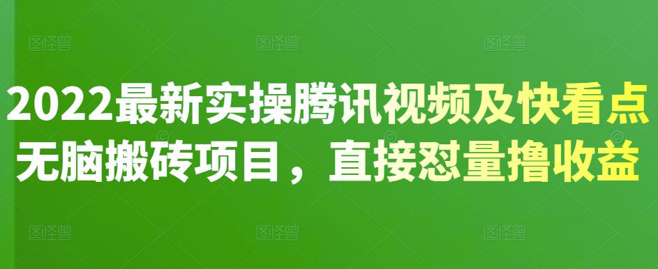 2022最新实操腾讯视频及快看点无脑搬砖项目，直接怼量撸收益-享创网