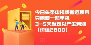今日头条中视频搬运项目，只需要一部手机3-5天就可以产生利润（价值2800）-享创网