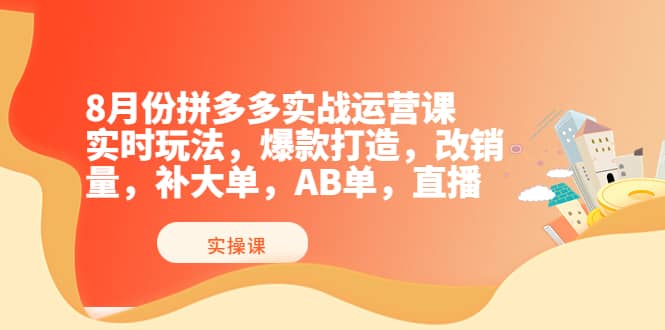 8月份拼多多实战运营课，实时玩法，爆款打造，改销量，补大单，AB单，直播-享创网