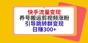 快手流量变现，养号搬运剪视频涨粉，引导跳转群变现日赚300+-享创网