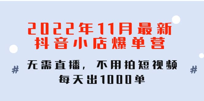 2022年11月最新抖音小店爆单训练营：无需直播，不用拍短视频，每天出1000单-享创网