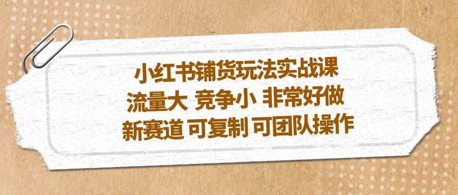 小红书铺货玩法实战课，流量大 竞争小 非常好做 新赛道 可复制 可团队操作-享创网