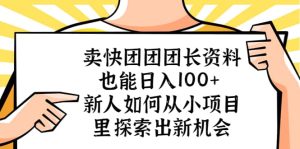 卖快团团团长资料也能日入100+ 新人如何从小项目里探索出新机会-享创网