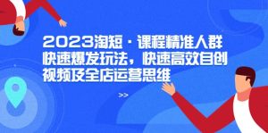 2023淘短·课程精准人群快速爆发玩法,快速高效自创视频及全店运营思维-享创网