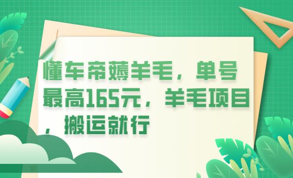 懂车帝薅羊毛，单号最高165元，羊毛项目，搬运就行-享创网