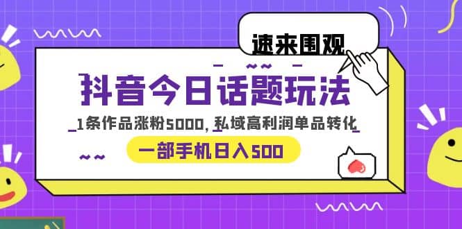 抖音今日话题玩法，1条作品涨粉5000，私域高利润单品转化 一部手机日入500-享创网