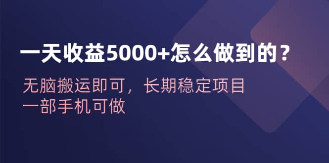 一天收益5000+怎么做到的？无脑搬运即可，长期稳定项目，一部手机可做-享创网