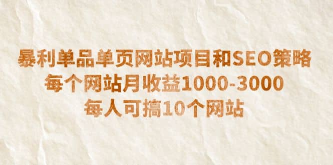 暴利单品单页网站项目和SEO策略 每个网站月收益1000-3000 每人可搞10个-享创网