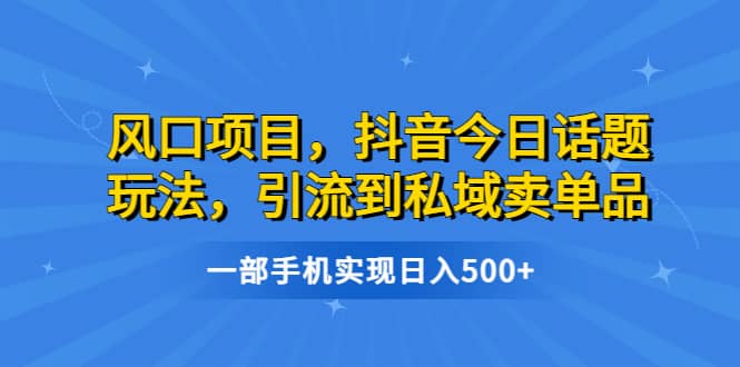 风口项目，抖音今日话题玩法，引流到私域卖单品，一部手机实现日入500+-享创网