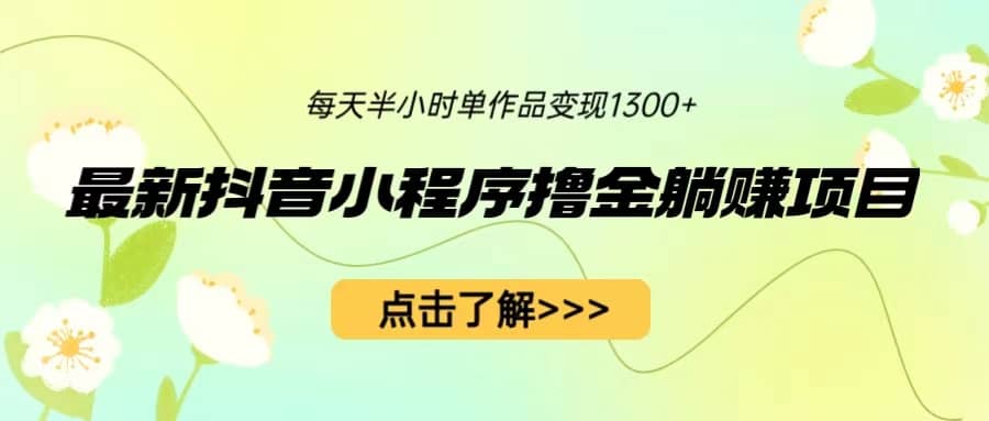 最新抖音小程序撸金躺赚项目，一部手机每天半小时，单个作品变现1300+-享创网