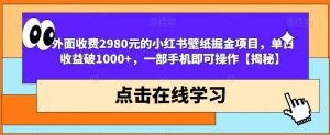外面收费2980元的小红书壁纸掘金项目,单日收益破1000+,一部手机即可操作【揭秘】-享创网