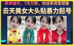 美女大头贴暴力起号教学，简单操作，7天万粉，收徒带货变现香-享创网