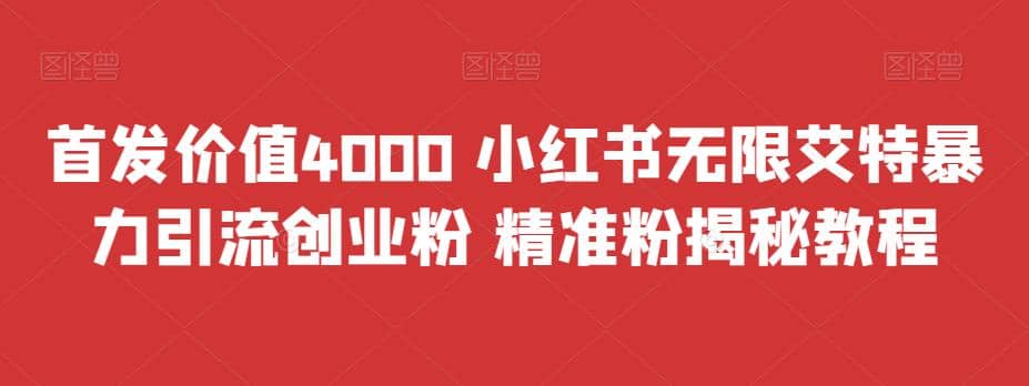 首发价值4000 小红书无限艾特暴力引流创业粉 精准粉揭秘教程-享创网