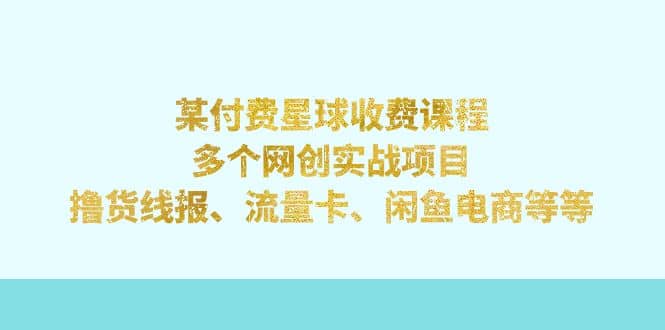 某付费星球课程：多个网创实战项目，撸货线报、流量卡、闲鱼电商等等-享创网