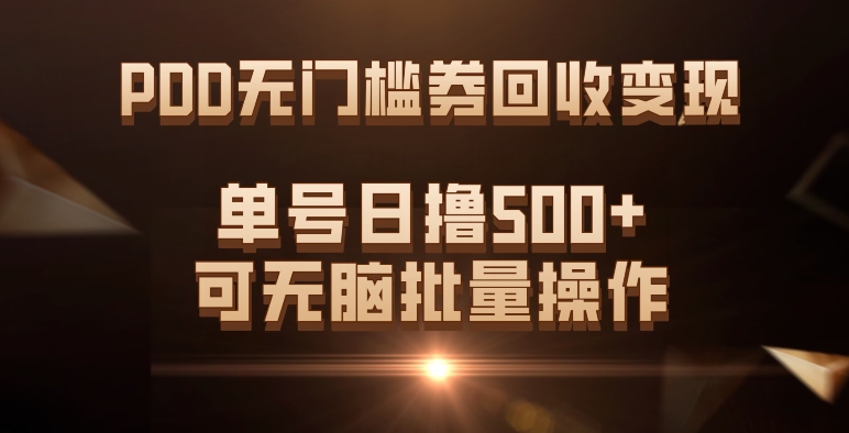 PDD无门槛券回收变现，单号日撸500+，可无脑-享创网