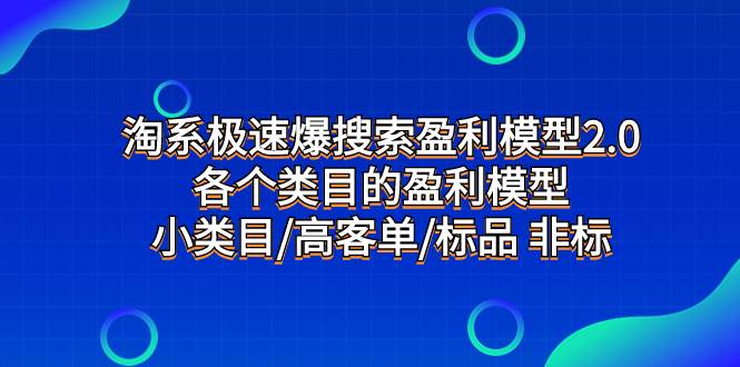 淘系极速爆搜索盈利模型2.0，各个类目的盈利模型，小类目/高客单/标品 非标-享创网