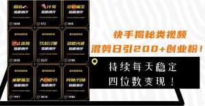 快手揭秘类视频混剪日引200+创业粉!持续每天四位数变现!-享创网