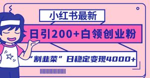 小红书最新日引200+创业粉”割韭菜“日稳定变现4000+实操教程！-享创网