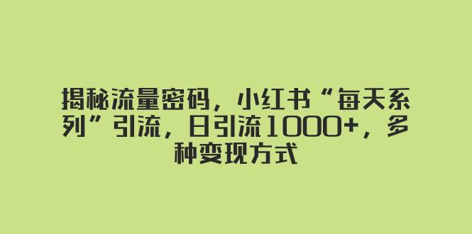 揭秘流量密码，小红书“每天系列”引流，日引流1000+，多种变现方式-享创网