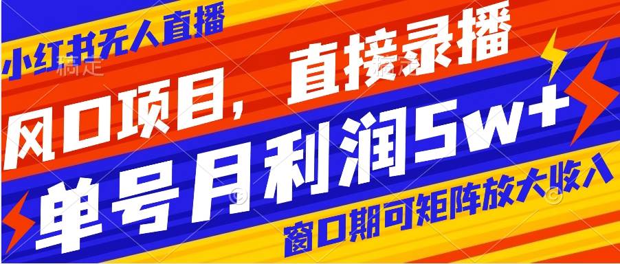 风口项目，小红书无人直播带货，直接录播，可矩阵，月入5w+-享创网