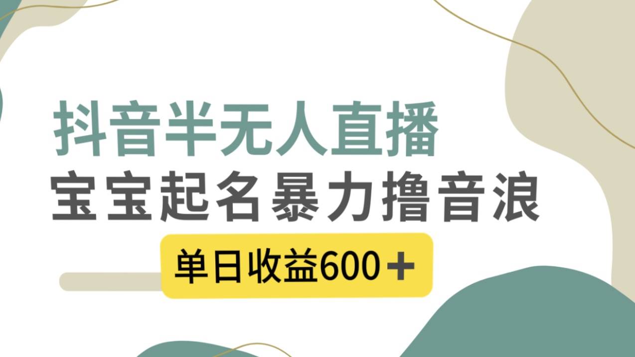 抖音半无人直播，宝宝起名，暴力撸音浪，单日收益600+-享创网
