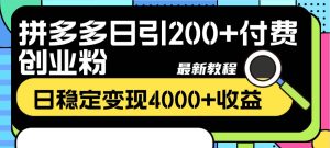 拼多多日引200+付费创业粉，日稳定变现4000+收益最新教程-享创网
