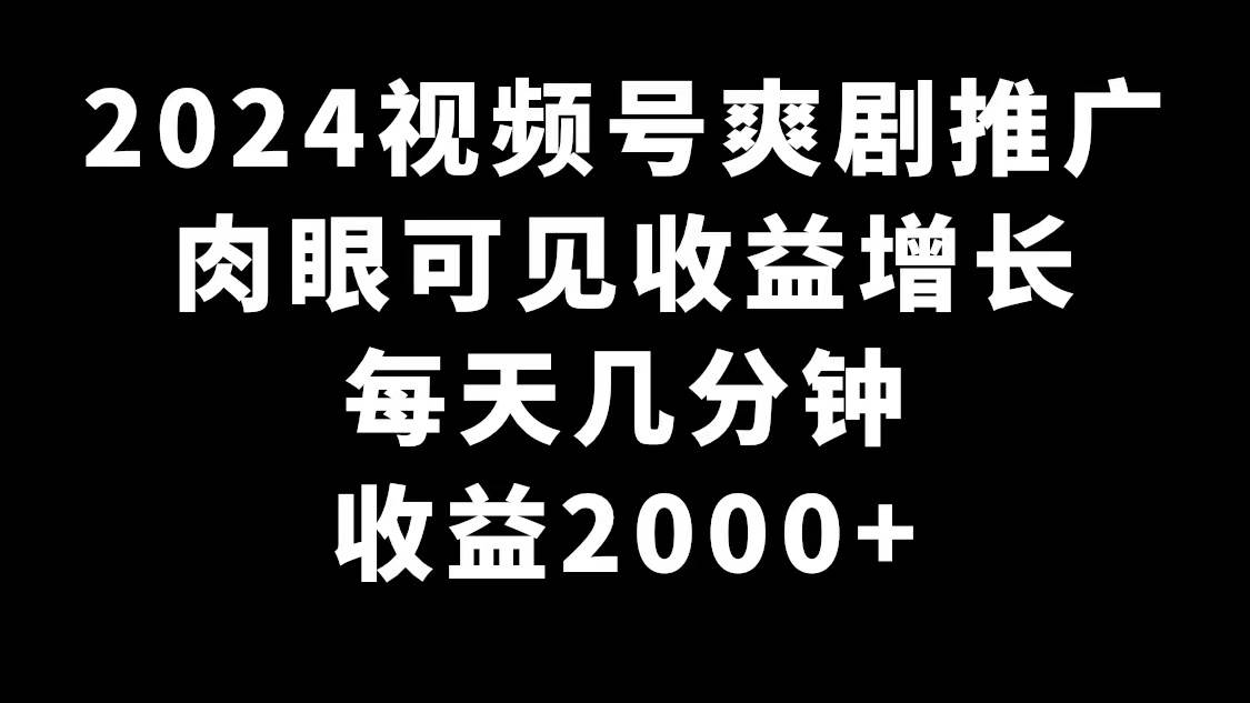2024视频号爽剧推广，肉眼可见的收益增长，每天几分钟收益2000+-享创网