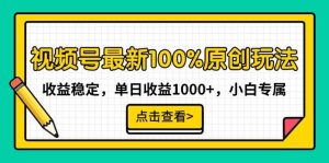视频号最新100%原创玩法，收益稳定，单日收益1000+，小白专属-享创网