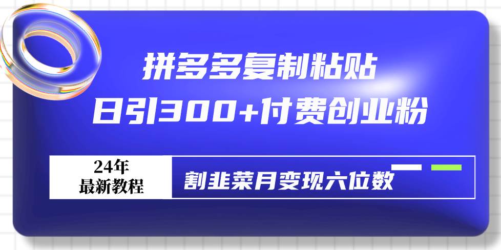 拼多多复制粘贴日引300+付费创业粉，割韭菜月变现六位数最新教程！-享创网