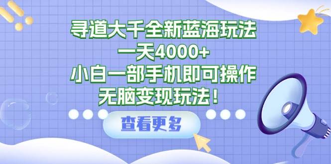 寻道大千全新蓝海玩法，一天4000+，小白一部手机即可操作，无脑变现玩法！-享创网