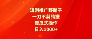 短剧推广野路子，一刀不剪纯搬运，傻瓜式操作，日入1000+-享创网