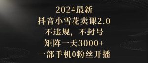 2024最新抖音小雪花卖课2.0 不违规 不封号 矩阵一天3000+一部手机0粉丝开播-享创网