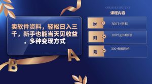 卖软件资料,轻松日入三千,新手也能当天见收益,多种变现方式,(附300T+资料,100个gpt4账号,300+破解软件)-享创网