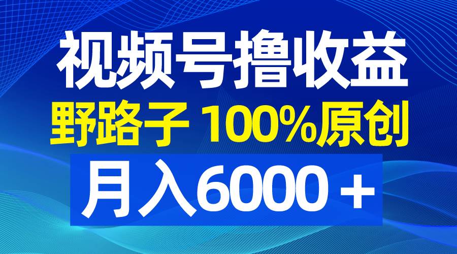 视频号野路子撸收益，100%原创，条条爆款，月入6000＋-享创网