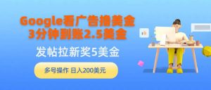 Google看广告撸美金，3分钟到账2.5美金，发帖拉新5美金，多号操作，日入…-享创网