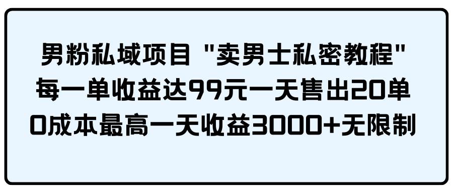 男粉私域项目 卖男士私密教程 每一单收益达99元一天售出20单-享创网