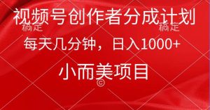 视频号创作者分成计划，每天几分钟，收入1000+，小而美项目-享创网