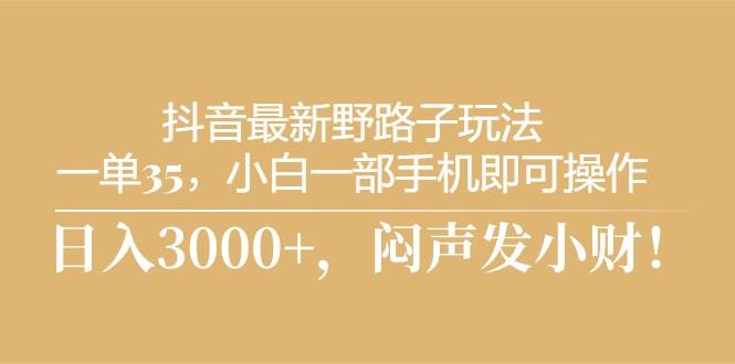 抖音最新野路子玩法，一单35，小白一部手机即可操作，，日入3000+，闷…-享创网
