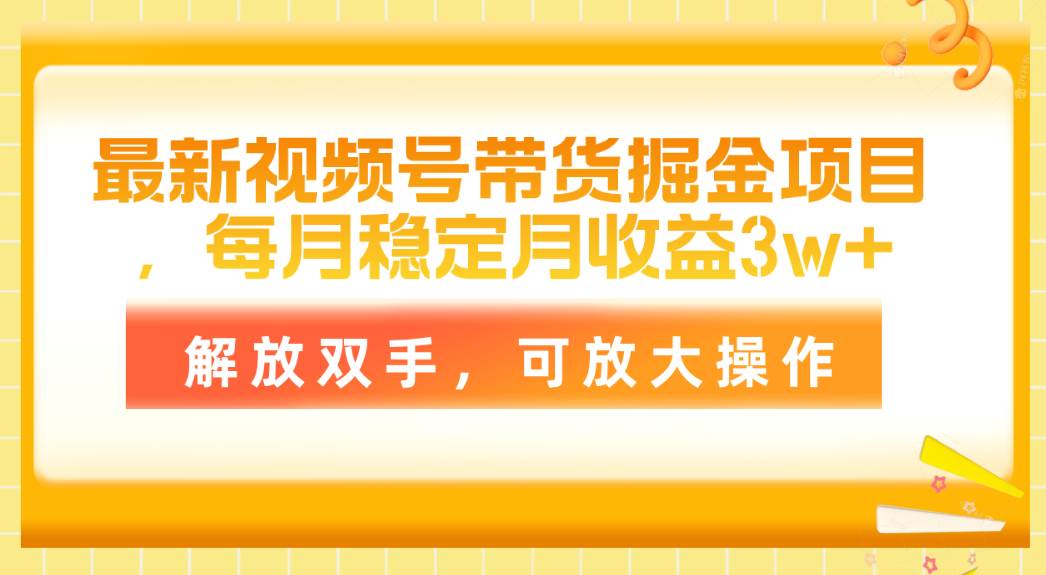 最新视频号带货掘金项目，每月稳定月收益3w+，解放双手，可放大操作-享创网