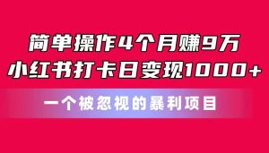 简单操作4个月赚9万！小红书打卡日变现1000+！一个被忽视的暴力项目-享创网