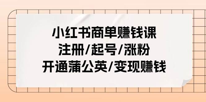 小红书商单赚钱课：注册/起号/涨粉/开通蒲公英/变现赚钱（25节课）-享创网