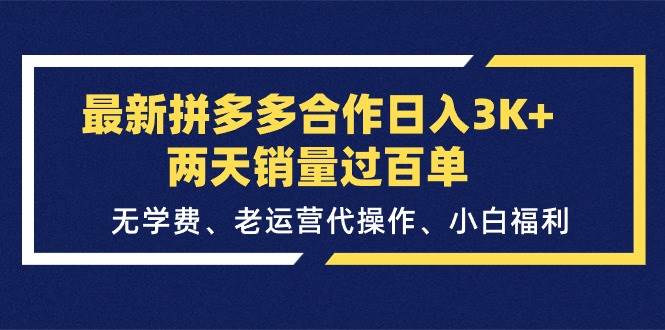 最新拼多多合作日入3K+两天销量过百单，无学费、老运营代操作、小白福利-享创网