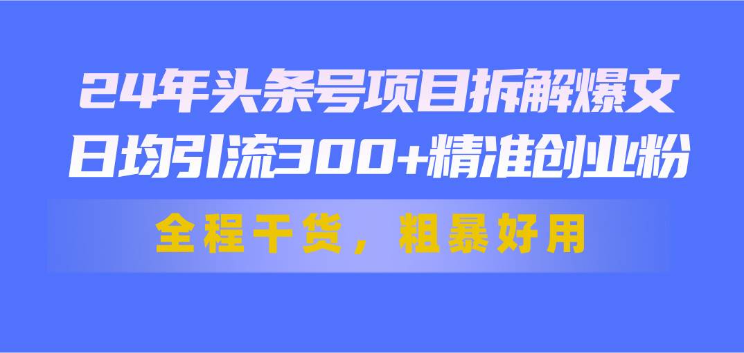 24年头条号项目拆解爆文，日均引流300+精准创业粉，全程干货，粗暴好用-享创网