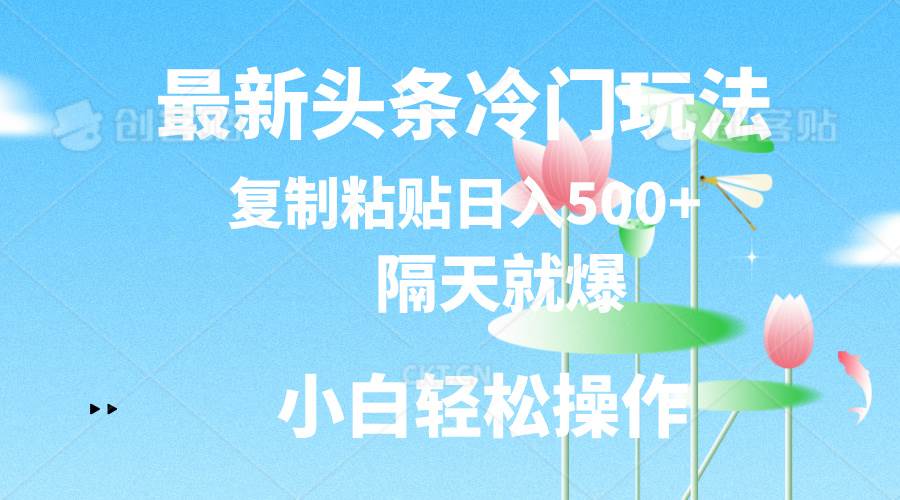 最新头条冷门玩法，隔天就爆，复制粘贴日入500+-享创网