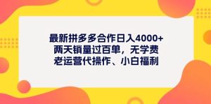 最新拼多多项目日入4000+两天销量过百单,无学费、老运营代操作、小白福利-享创网