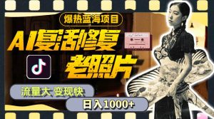 暴热蓝海项目，AI复活修复老照片，流量大 变现快 一天收入1000+教程+素材-享创网