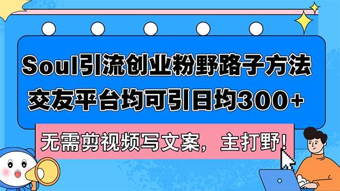 Soul引流创业粉野路子方法，交友平台均可引日均300+，无需剪视频写文案…-享创网