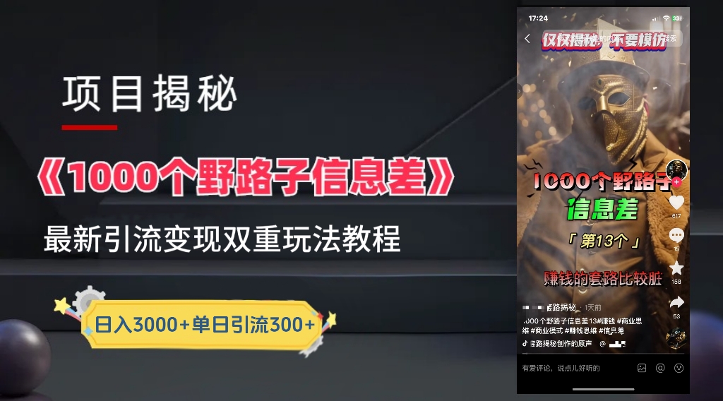 一千个野路子信息差24年最新玩法教程附带变现方法和引流的玩法具体拆解-享创网